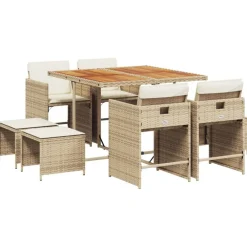 vidaXL Muebles De Jardín-Set comedor de jardín 9 pzas con cojines ratán sintético