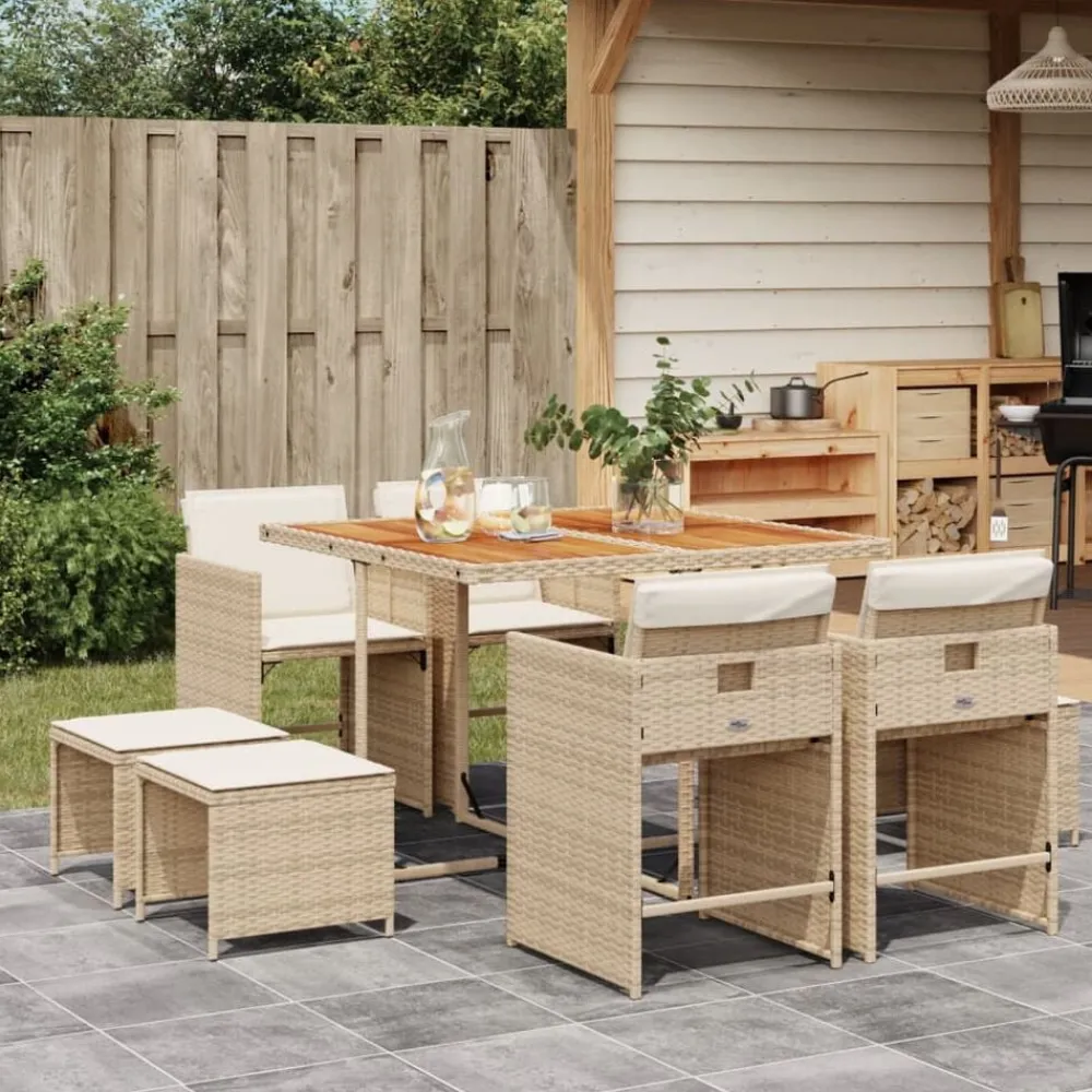 vidaXL Muebles De Jardín-Set comedor de jardín 9 pzas con cojines ratán sintético