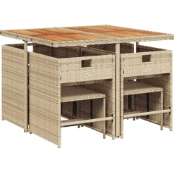 vidaXL Muebles De Jardín-Set comedor de jardín 9 pzas con cojines ratán sintético