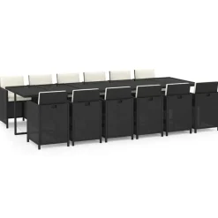 vidaXL Set comedor de jardín 13 pzas con cojines ratán sintético negro Negro y blanco crema Discount