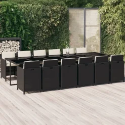 vidaXL Set comedor de jardín 13 pzas con cojines ratán sintético negro Negro y blanco crema Discount