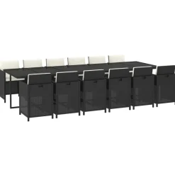 vidaXL Set comedor de jardín 13 pzas con cojines ratán sintético negro Negro y blanco crema Discount