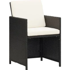 vidaXL Set comedor de jardín 13 pzas con cojines ratán sintético negro Negro y blanco crema Discount