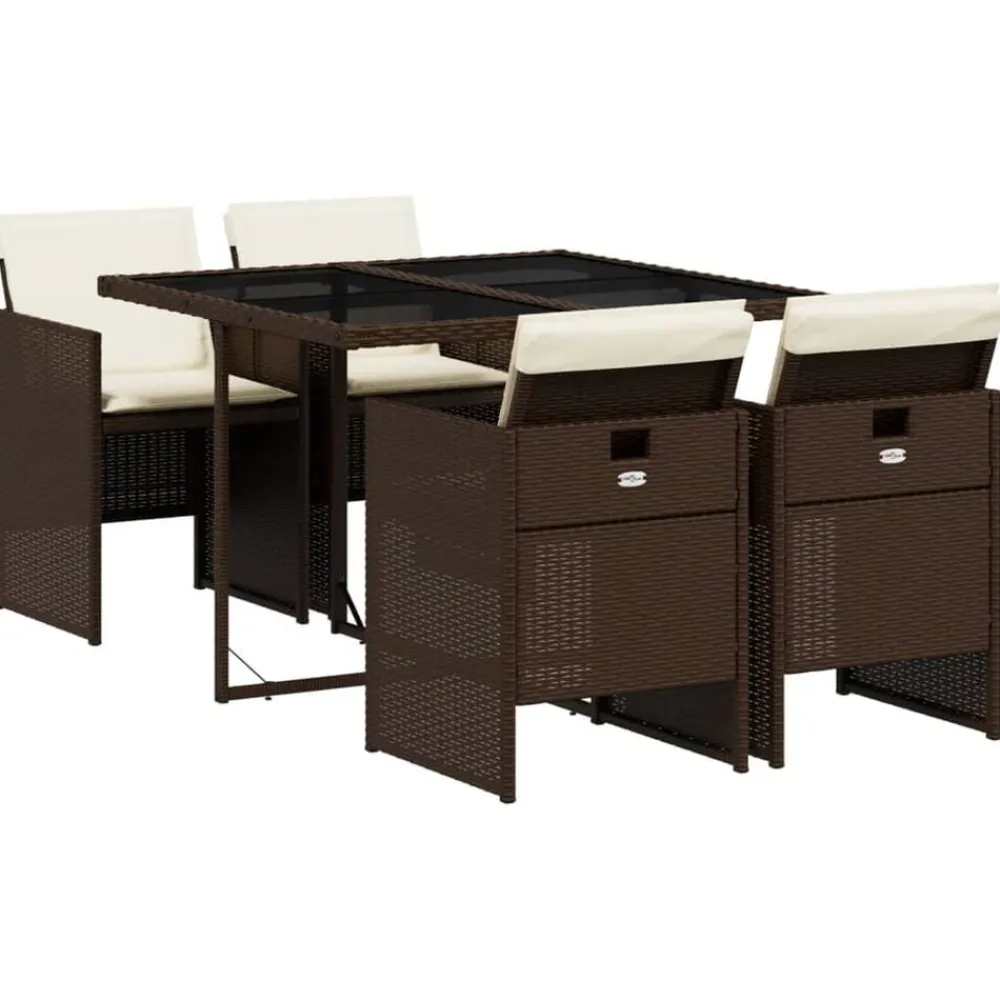 vidaXL Muebles De Jardín-Set comedor de jardín 5 piezas y cojines ratán sintético marrón