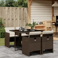 vidaXL Muebles De Jardín-Set comedor de jardín 5 piezas y cojines ratán sintético marrón