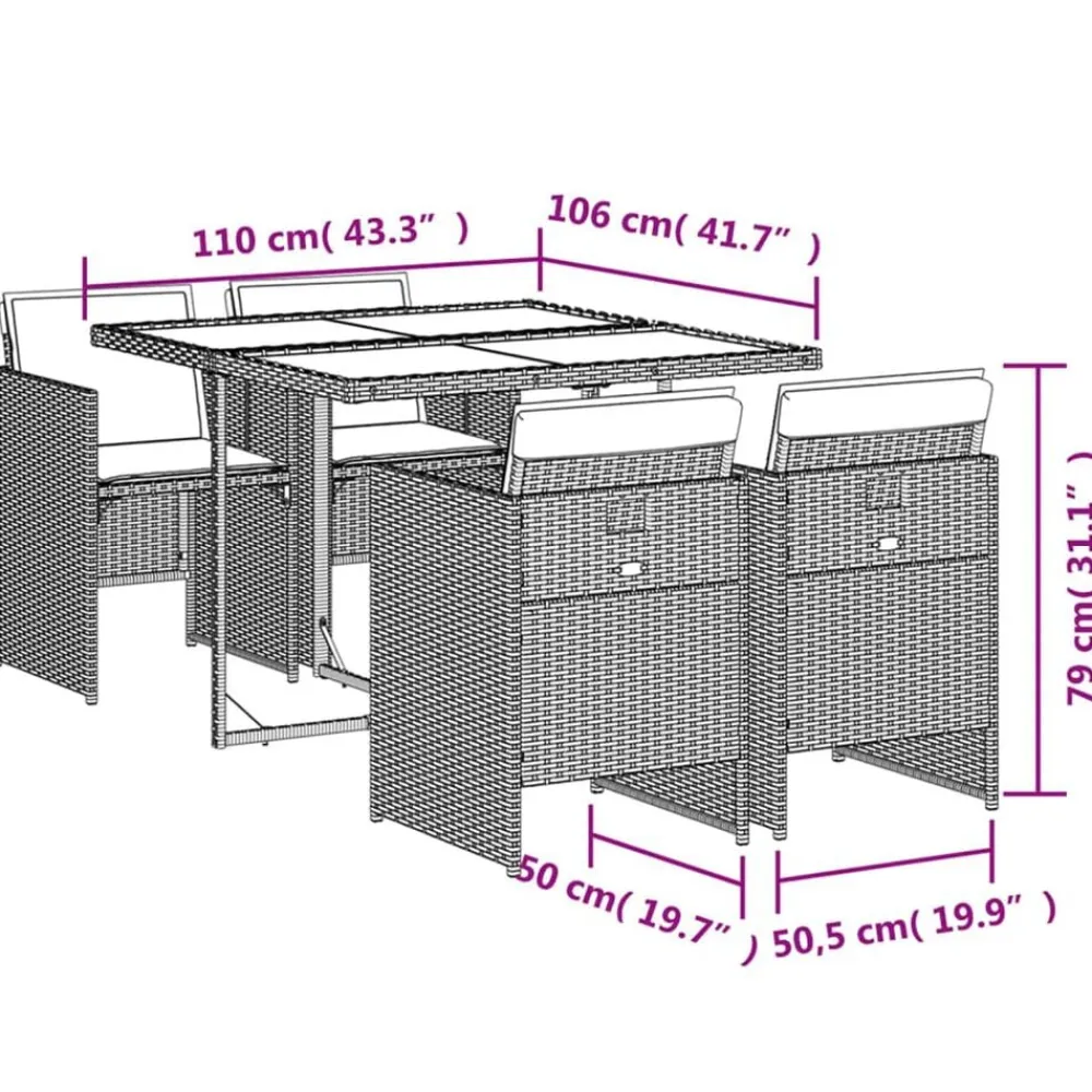 vidaXL Muebles De Jardín-Set comedor de jardín 5 piezas y cojines ratán sintético marrón
