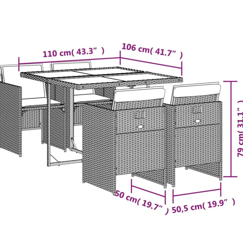 vidaXL Muebles De Jardín-Set comedor de jardín 5 pzas cojines ratán sintético