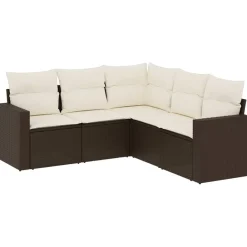 vidaXL Set comedor de jardín 5 piezas y cojines ratán sintético marrón Marrón y crema Hot