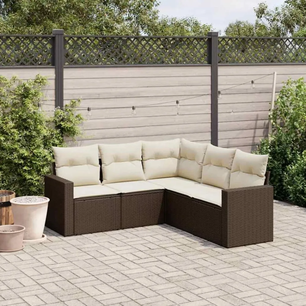 vidaXL Set comedor de jardín 5 piezas y cojines ratán sintético marrón Marrón y crema Hot