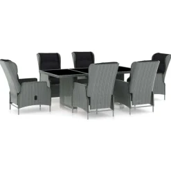 vidaXL Muebles De Jardín-Set comedor jardín 7 pzas y cojines ratán sintético gris claro