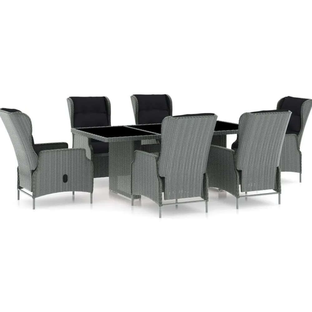 vidaXL Muebles De Jardín-Set comedor jardín 7 pzas y cojines ratán sintético gris claro