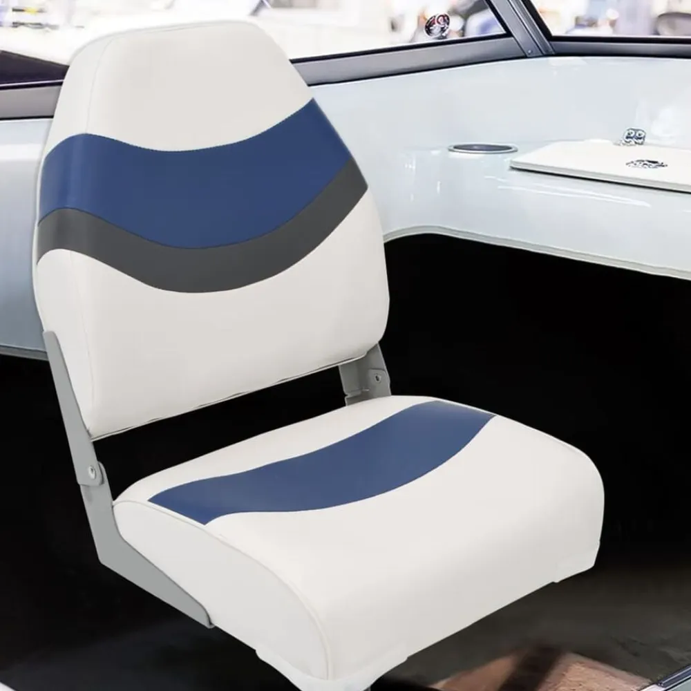 vidaXL Set de asientos plegables para barco 2 uds con respaldo alto Blanco y azul Best