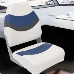 vidaXL Set de asientos plegables para barco 2 uds con respaldo alto Blanco y azul Sale