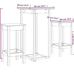 vidaXL Conjuntos De Muebles-Set de bar 3 piezas madera maciza de pino
