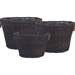 vidaXL Set de cestas apilables para leña 3 uds sauce marrón oscuro Clearance