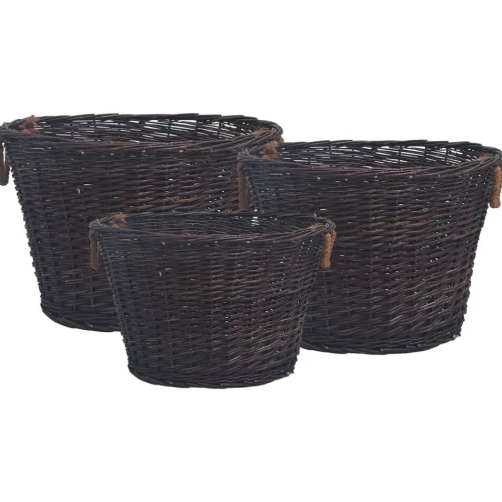 vidaXL Set de cestas apilables para leña 3 uds sauce marrón oscuro Clearance