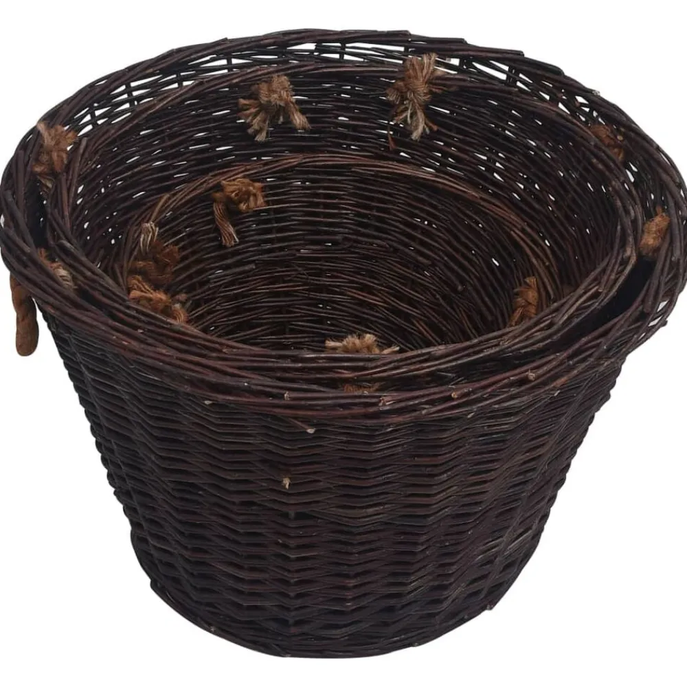 vidaXL Set de cestas apilables para leña 3 uds sauce marrón oscuro Clearance