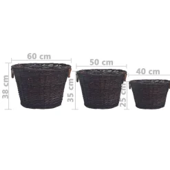 vidaXL Set de cestas apilables para leña 3 uds sauce marrón oscuro Clearance