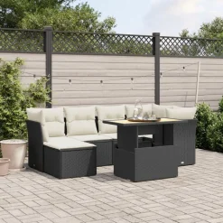 vidaXL Muebles De Jardín-Set de comedor de jardín 7 pzas y cojines ratán sintético negro