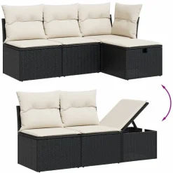 vidaXL Muebles De Jardín-Set de comedor de jardín 7 pzas y cojines ratán sintético negro