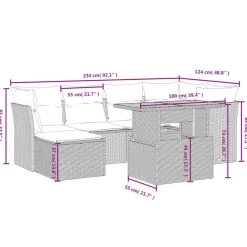 vidaXL Muebles De Jardín-Set de comedor de jardín 7 pzas y cojines ratán sintético negro