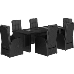 vidaXL Muebles De Jardín-Set de comedor de jardín 7 pzas y cojines ratán sintético negro
