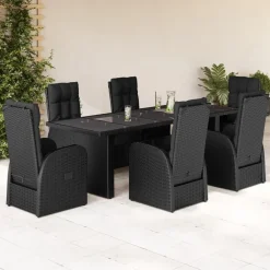 vidaXL Muebles De Jardín-Set de comedor de jardín 7 pzas y cojines ratán sintético negro
