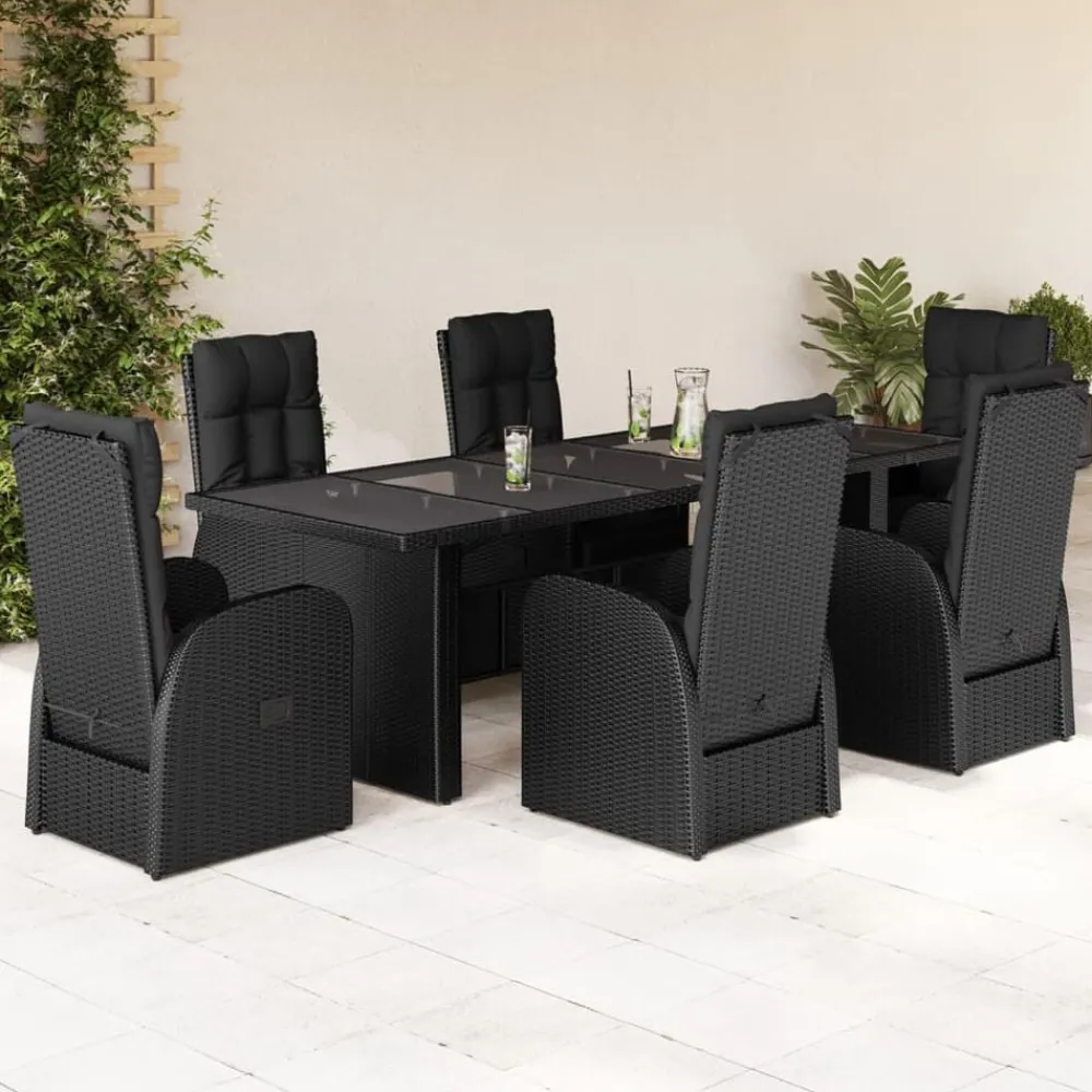 vidaXL Muebles De Jardín-Set de comedor de jardín 7 pzas y cojines ratán sintético negro