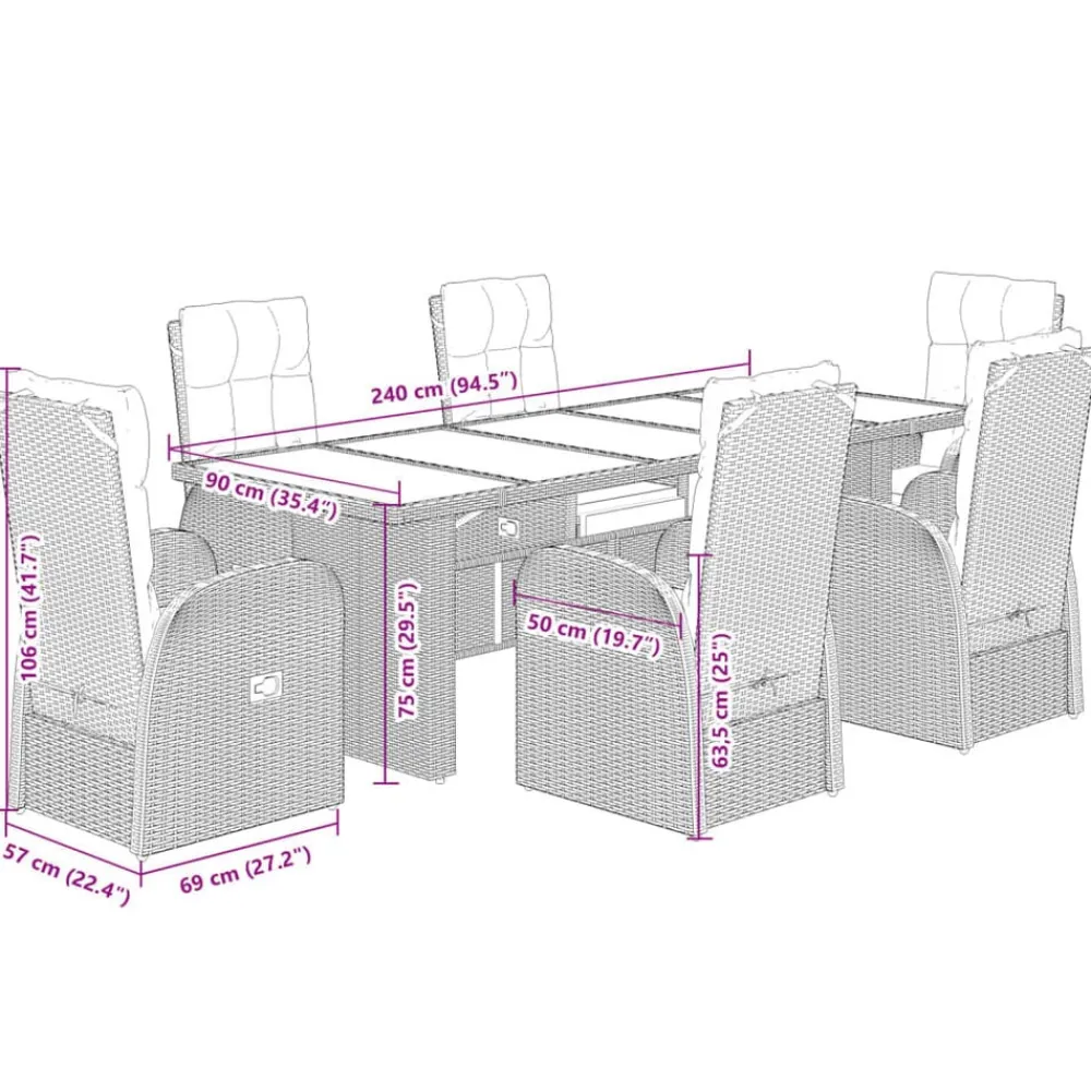 vidaXL Muebles De Jardín-Set de comedor de jardín 7 pzas y cojines ratán sintético negro