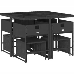 vidaXL Set de comedor de jardín 9 pzas y cojines ratán sintético Negro Best