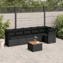 vidaXL Muebles De Jardín-Set de comedor de jardín 7 pzas y cojines ratán sintético