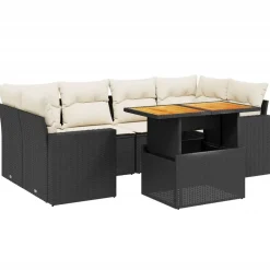 vidaXL Muebles De Jardín-Set de comedor de jardín 7 pzas y cojines ratán sintético negro