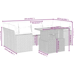 vidaXL Muebles De Jardín-Set de comedor de jardín 7 pzas y cojines ratán sintético negro