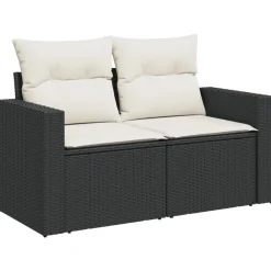 vidaXL Muebles De Jardín-Set de comedor de jardín 7 pzas y cojines ratán sintético negro