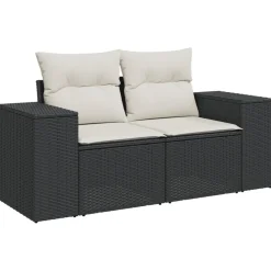 vidaXL Set de comedor de jardín 7 pzas y cojines ratán sintético negro Negro y crema Sale