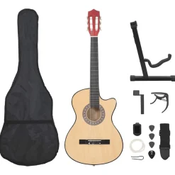 vidaXL Set de guitarra acústica 12 piezas con cutaway 6 cuerdas 38" Marr&oacute;n claro Hot