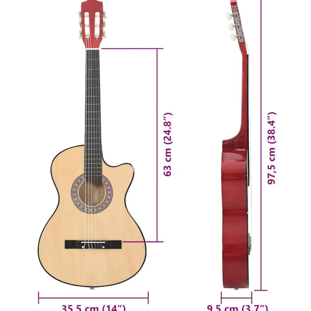 vidaXL Set de guitarra acústica 12 piezas con cutaway 6 cuerdas 38" Marrón claro Hot
