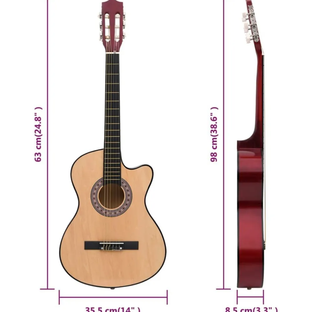 vidaXL Set de guitarra acústica 12 piezas con cutaway 6 cuerdas 38" Marrón claro Hot
