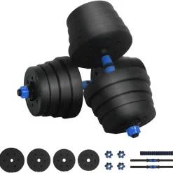 vidaXL Fitness Y Musculación-Set de Mancuernas y Barra de 2 en 1 30kg 30kg