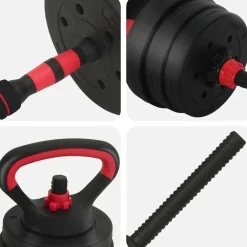 vidaXL Set de Mancuernas, Barra y Kettlebell 4 en 1 20kg 20kg Negro y rojo Clearance