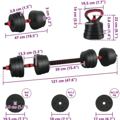vidaXL Set de Mancuernas, Barra y Kettlebell 4 en 1 20kg 20kg Negro y rojo Clearance