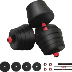 vidaXL Fitness Y Musculación-Set de Mancuernas y Barra de 2 en 1 30kg 30kg