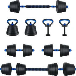 vidaXL Fitness Y Musculación-Set de Mancuernas, Barra y Kettlebell 4 en 1 30kg 30kg
