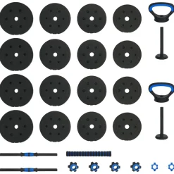 vidaXL Fitness Y Musculación-Set de Mancuernas, Barra y Kettlebell 4 en 1 30kg 30kg