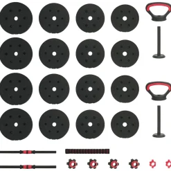vidaXL Fitness Y Musculación-Set de Mancuernas, Barra y Kettlebell 4 en 1 30kg 30kg