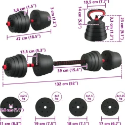 vidaXL Fitness Y Musculación-Set de Mancuernas, Barra y Kettlebell 4 en 1 30kg 30kg