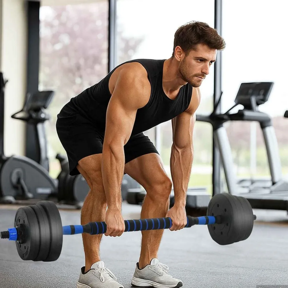 vidaXL Set de Mancuernas y Barra de 2 en 1 20kg 20kg Negro y azul Clearance