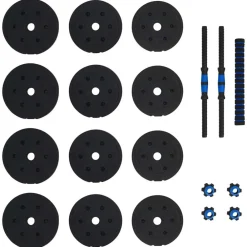 vidaXL Set de Mancuernas y Barra de 2 en 1 20kg 20kg Negro y azul Clearance