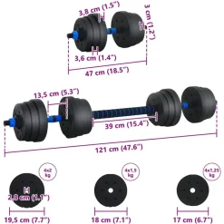 vidaXL Set de Mancuernas y Barra de 2 en 1 20kg 20kg Negro y azul Clearance
