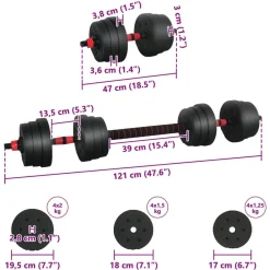 vidaXL Set de Mancuernas y Barra de 2 en 1 20kg 20kg Negro y rojo Online